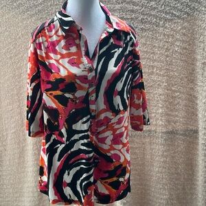Alfani Multicolor Button-Up Blouse XL – Bold Abstract Print